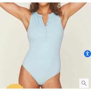 Andie The Malibu One Piece Glossy Eco Nylon Swimsuit Blue Sz LG (LONG TORSO)
